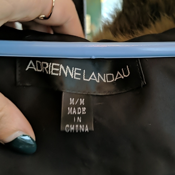 Adrienne Landau rabbit fur green vest with hood - Picture 4 of 4